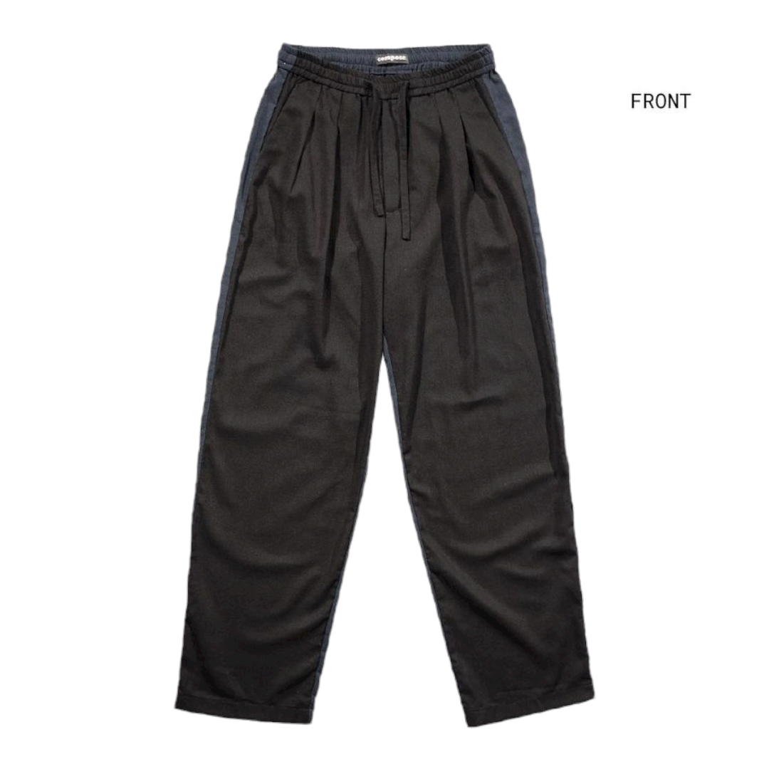 Half-toned Linen Relaxed Pants in Black/Dark Navy