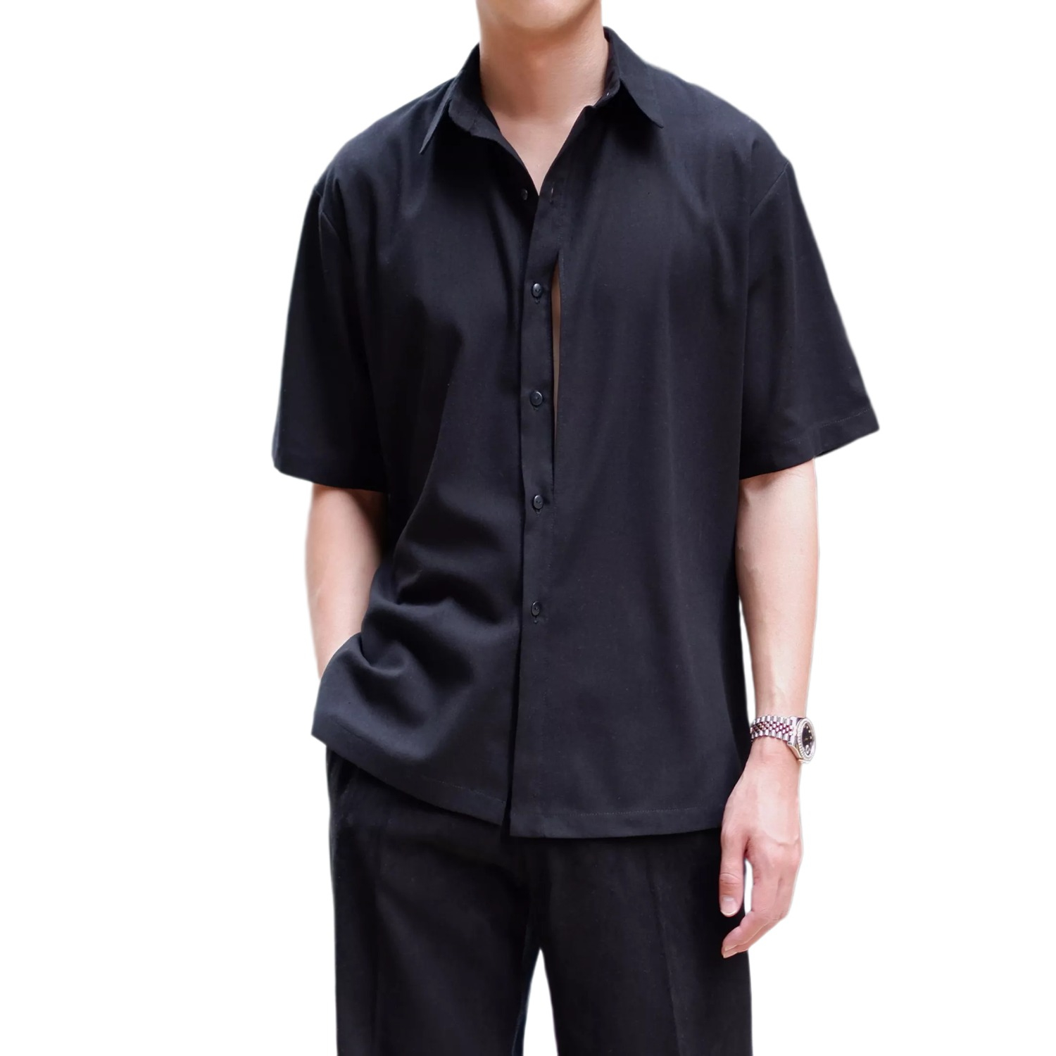 Front Slit Shirt (Black)