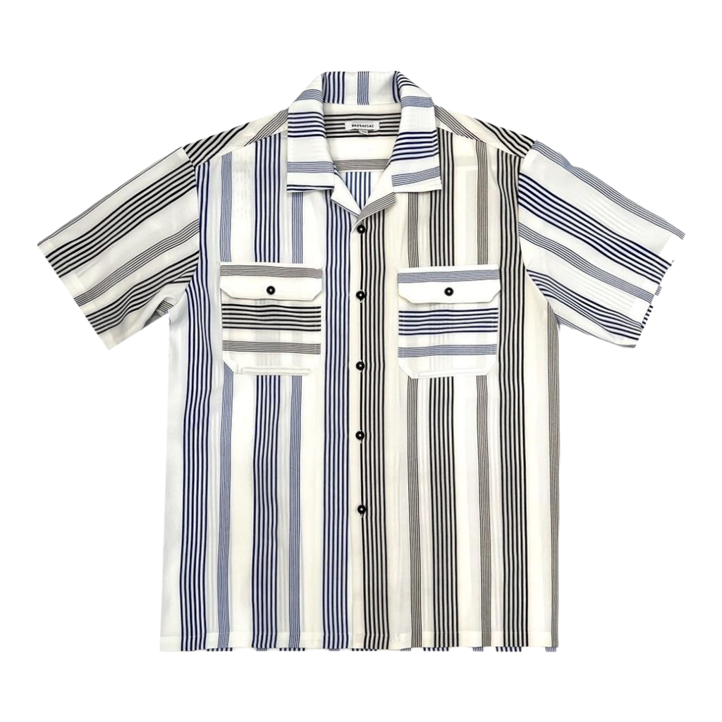 2 Tone Striped Shirt (Navy - White)