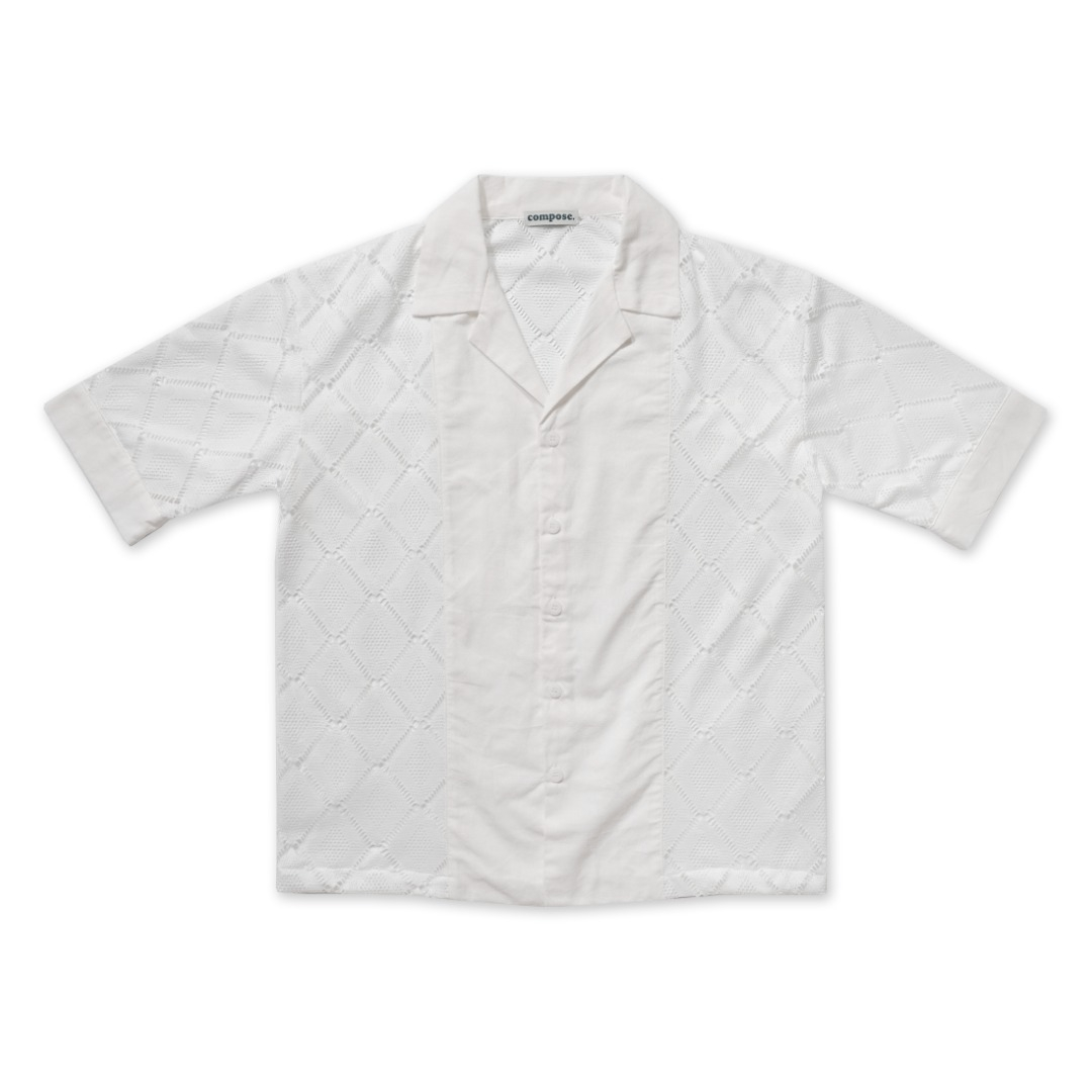 Half Lace Half Linen Shirt in White