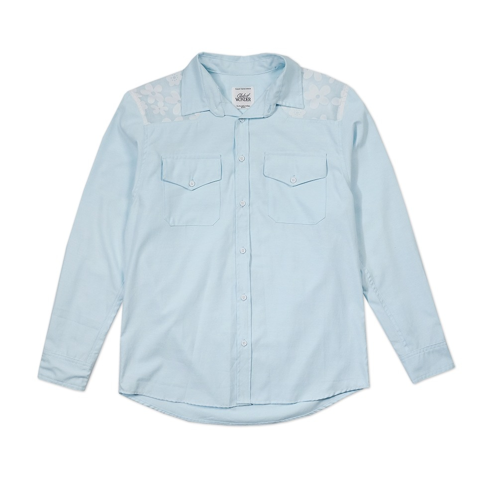 CLUB ✿ 19 Floral-Western Oxford Shirt in Light Blue