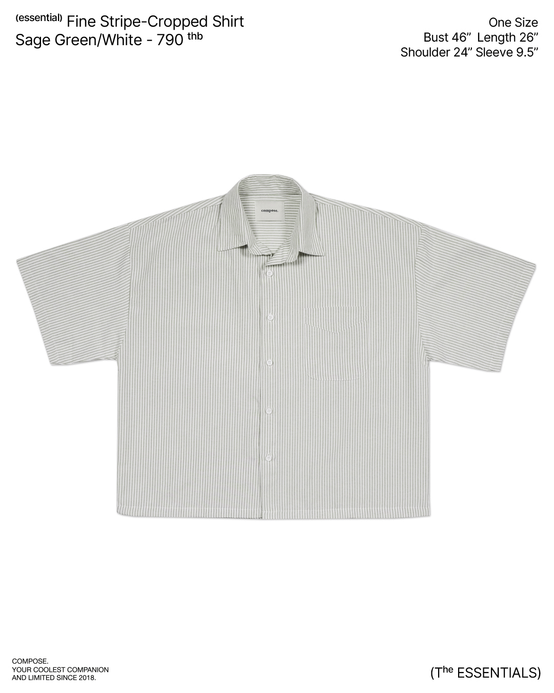 Fine Stripe-Cropped Shirt in Sage Green/White