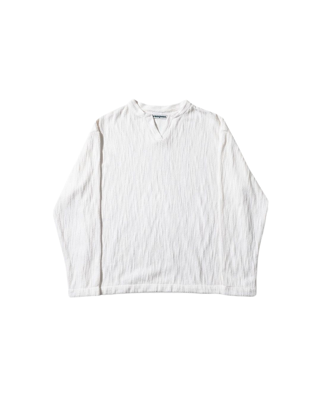 V-Neck Textured Sweatshirt in White