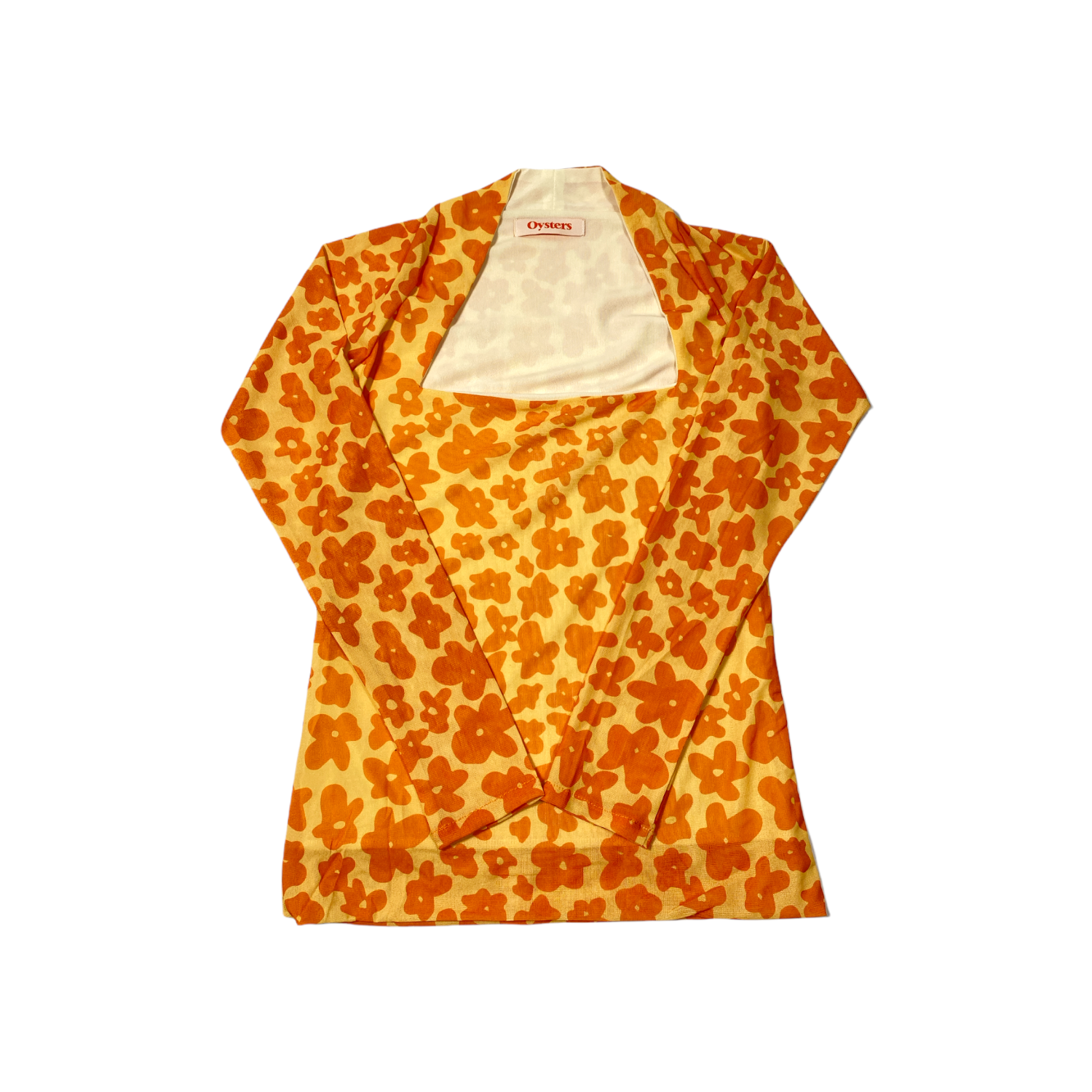 Square - neck floral Top (Orange)