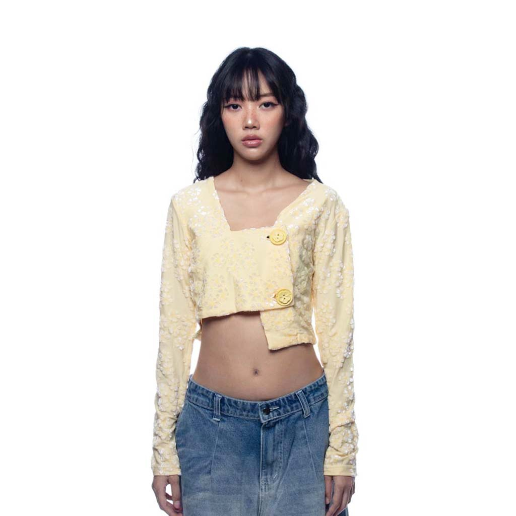 CROSSOVER CROP L/SSHORT CARDIGAN (YELLOW)