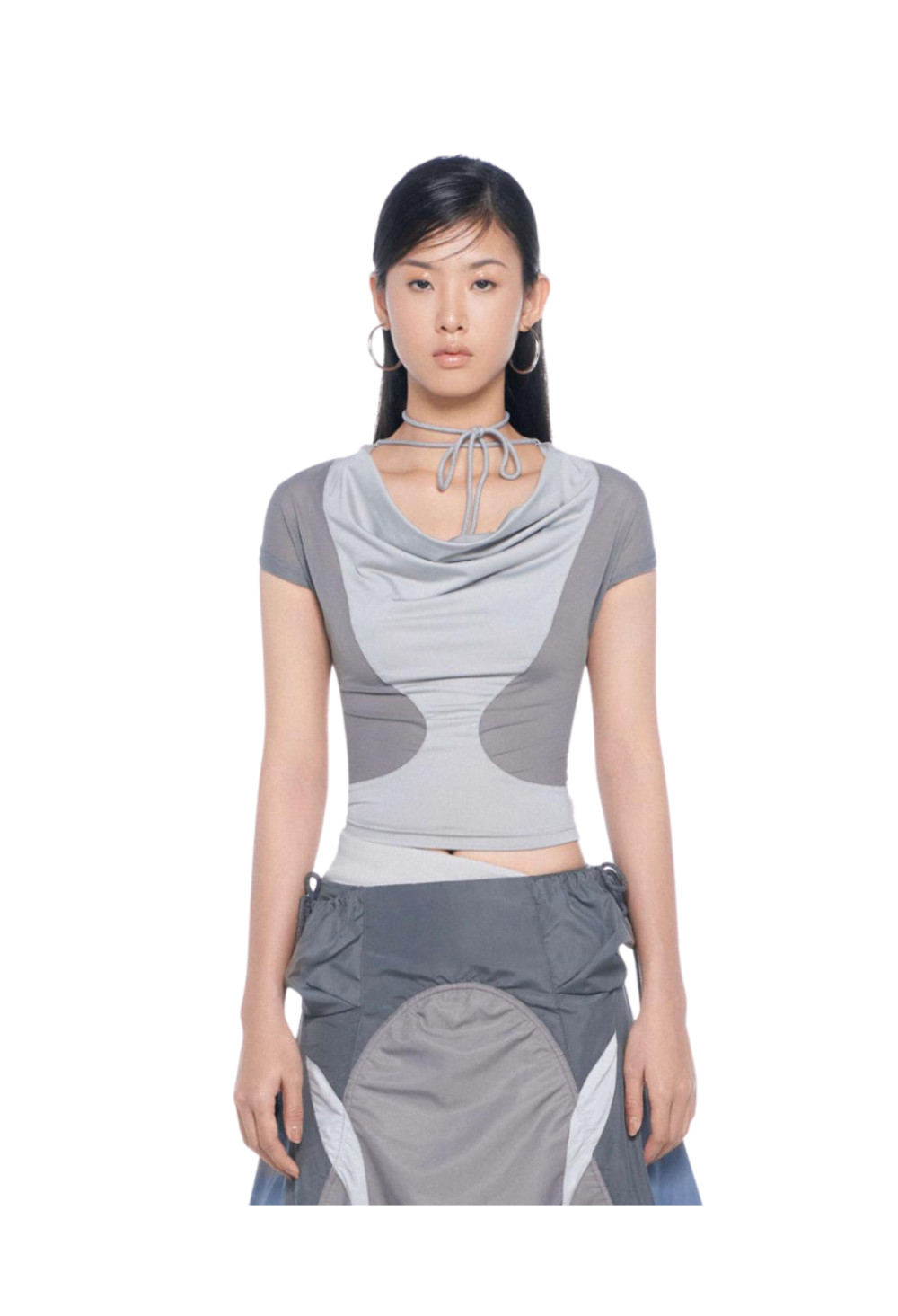 BEUTER® STEEL GREY DRAPPED NECK TOP